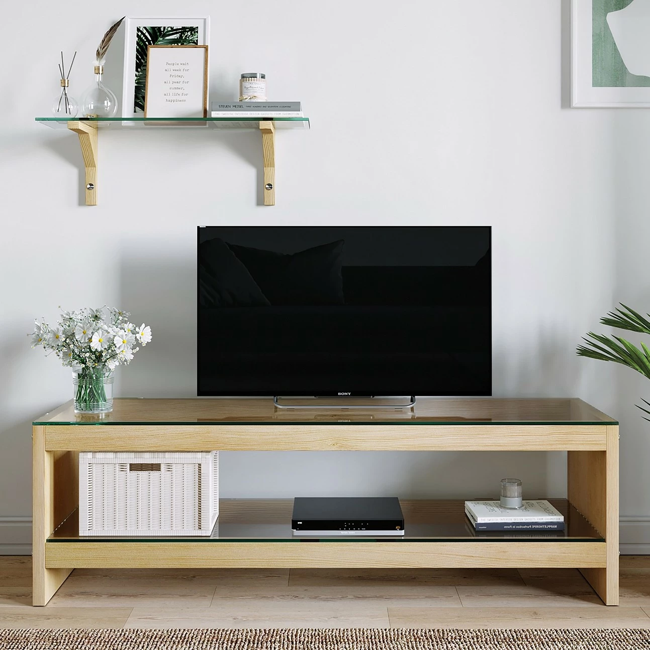 Loftscape Banc TV Mömbris - Verre / Chêne massif - Noir fumé / Chêne clair 3 Loftscape Banc TV Mömbris - Verre / Chêne massif - Noir fumé / Chêne clair