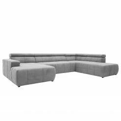 Fredriks Canapé panoramique Freetown - Microfibre - Gris lumineux - Méridienne courte à droite / longue à gauche (vue de face)