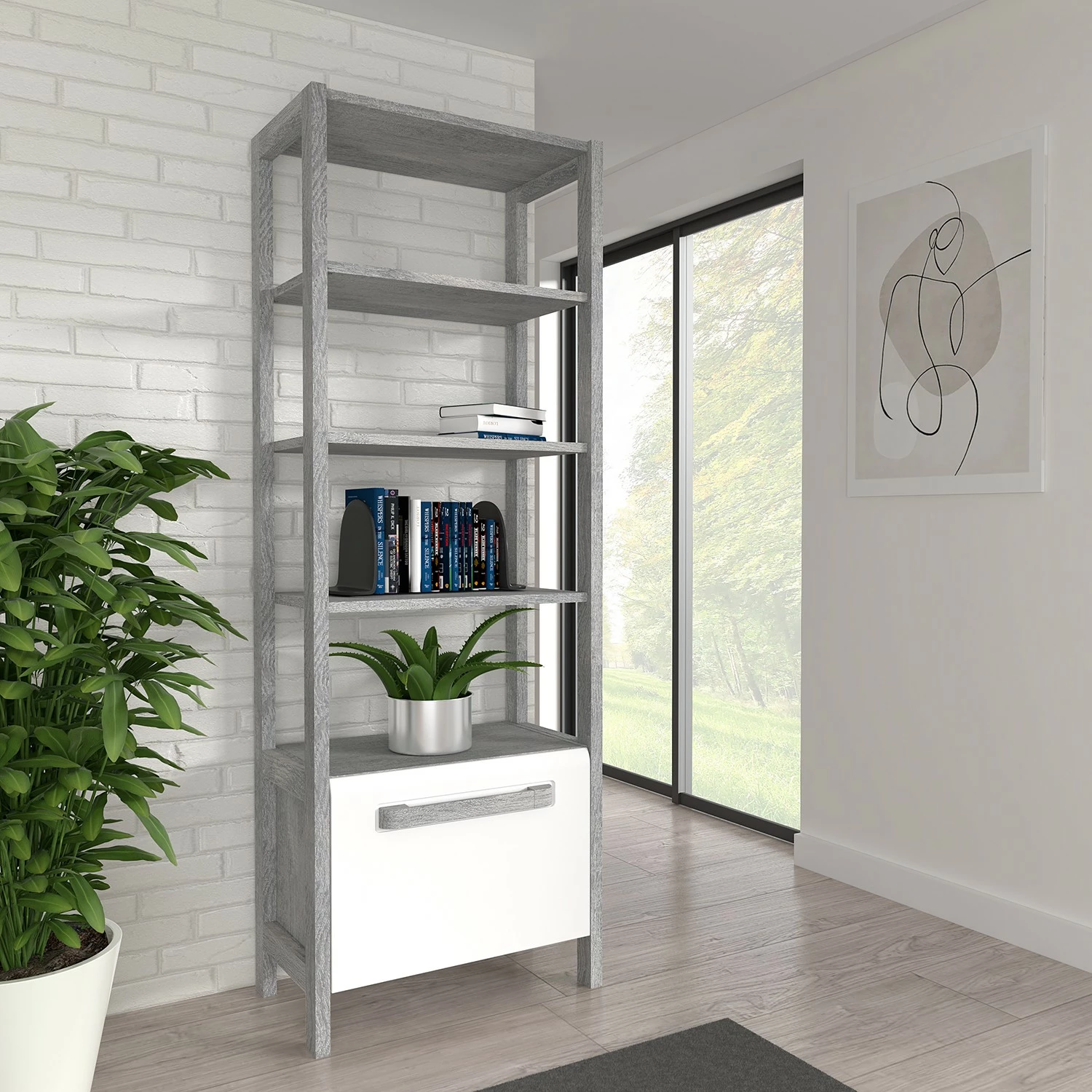 Loftscape Étagère Toscana - Blanc brillant / Imitation chêne gris 4 Loftscape Étagère Toscana - Blanc brillant / Imitation chêne gris – Image 2