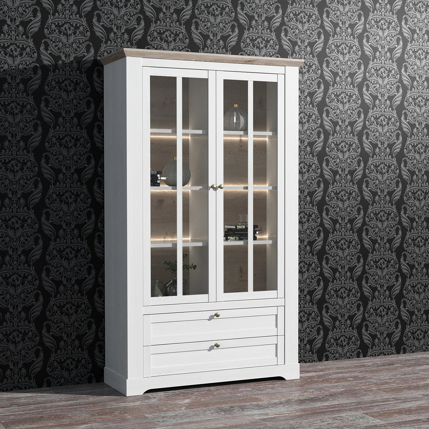 Ridgevalley Vitrine Sandvik - Éclairage inclus Imitation chêne blanc / Imitation chêne Nelson 4 Ridgevalley Vitrine Sandvik - Éclairage inclus Imitation chêne blanc / Imitation chêne Nelson – Image 2