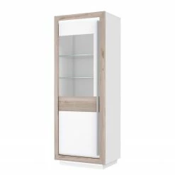Loftscape Vitrine Wilander - Éclairage inclus - Blanc brillant / Imitation chêne Nelson