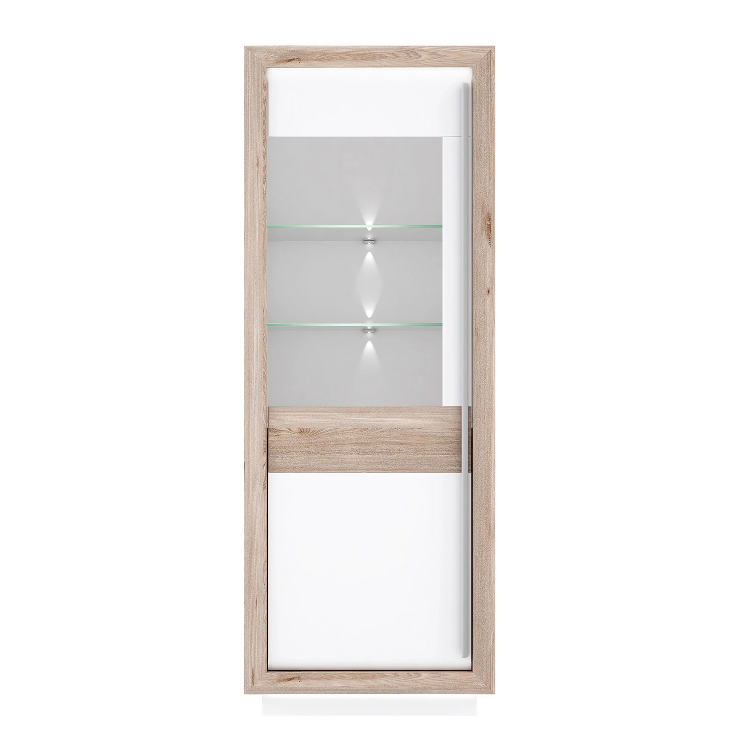 Loftscape Vitrine Wilander - Éclairage inclus - Blanc brillant / Imitation chêne Nelson 7 Loftscape Vitrine Wilander - Éclairage inclus - Blanc brillant / Imitation chêne Nelson – Image 5