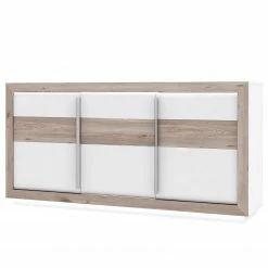 Loftscape Buffet Wilander - Éclairage inclus - Blanc brillant / Imitation chêne Nelson