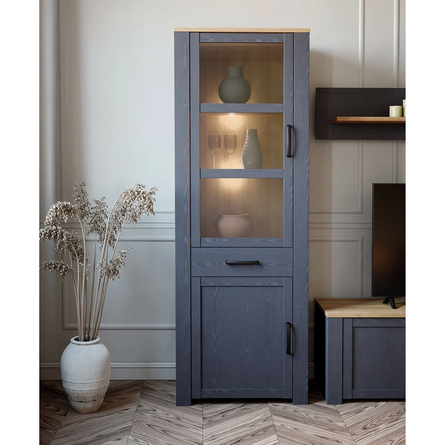 Ridgevalley Vitrine Vassia - Imitation chêne Navy / Imitation chêne Riviera 4 Ridgevalley Vitrine Vassia - Imitation chêne Navy / Imitation chêne Riviera – Image 2