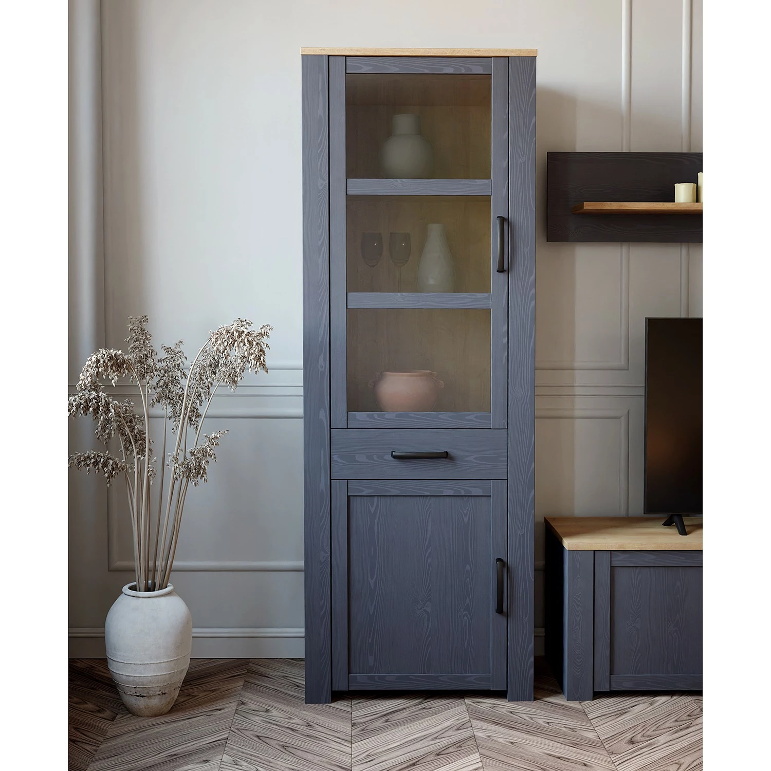 Ridgevalley Vitrine Vassia - Imitation chêne Navy / Imitation chêne Riviera 5 Ridgevalley Vitrine Vassia - Imitation chêne Navy / Imitation chêne Riviera – Image 3