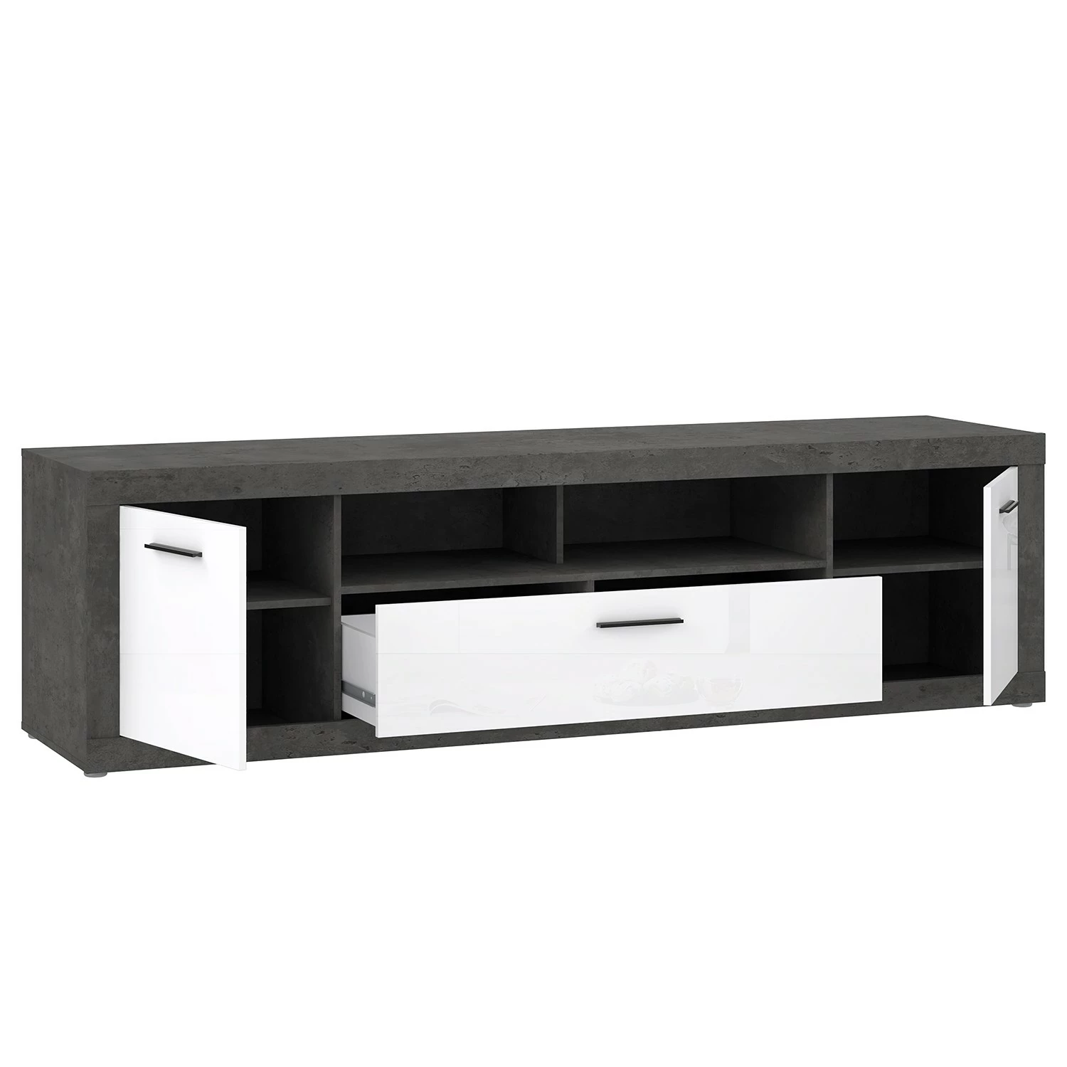 Loftscape Meuble TV Vetras II - Blanc brillant / Imitation béton 9 Loftscape Meuble TV Vetras II - Blanc brillant / Imitation béton – Image 7