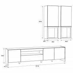 Loftscape Ensemble meubles TV Urban I (3 élém.) - Éclairage Éclairage  - Blanc / Imitation chêne gris -loftscape Boutique 1000344681 220414 500 SKETCH DETAILS P000000001000344681 sketch