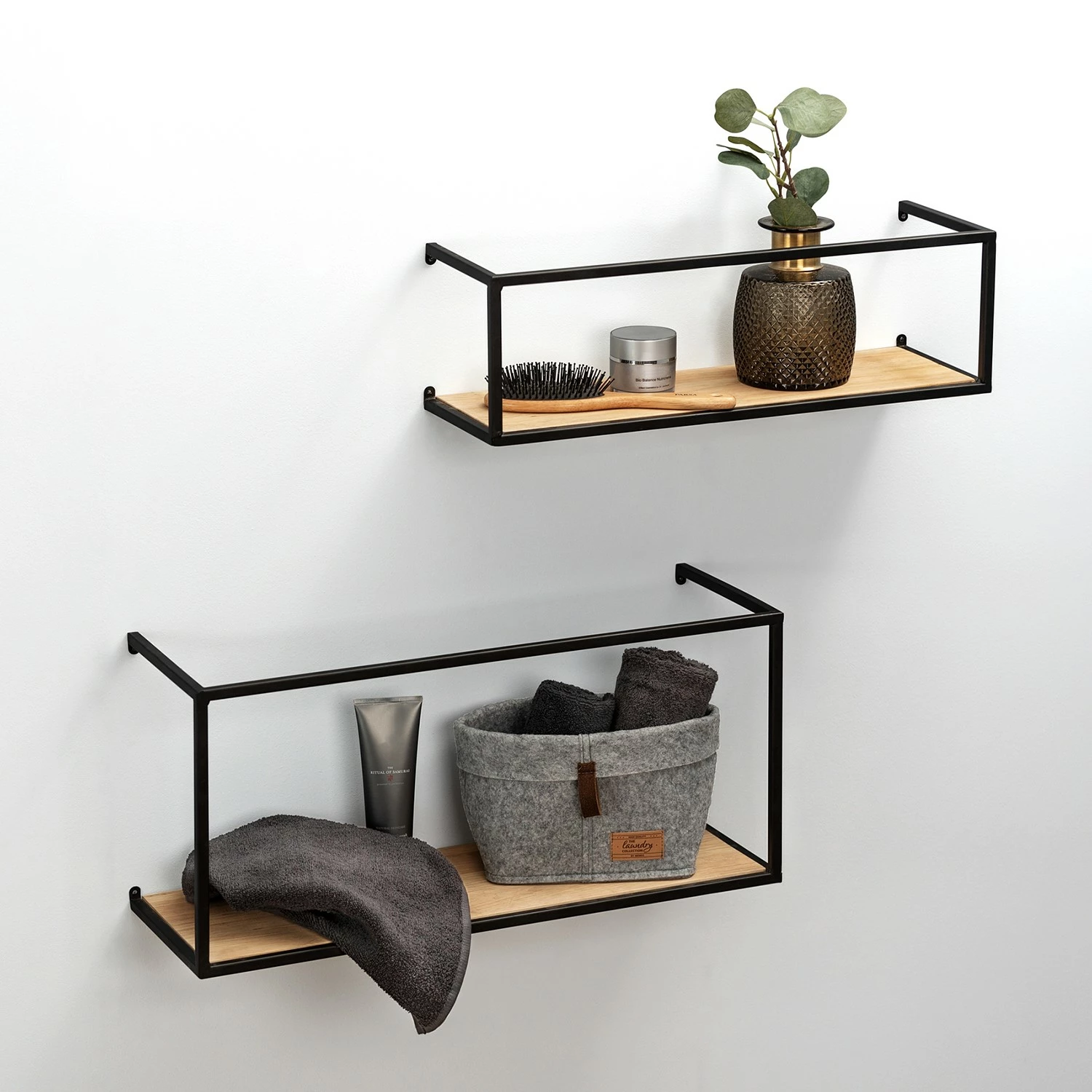 WENKO Étagère murale Geo (2) - Bambou massif / Métal - Bambou / Noir 4 WENKO Étagère murale Geo (2) - Bambou massif / Métal - Bambou / Noir – Image 2