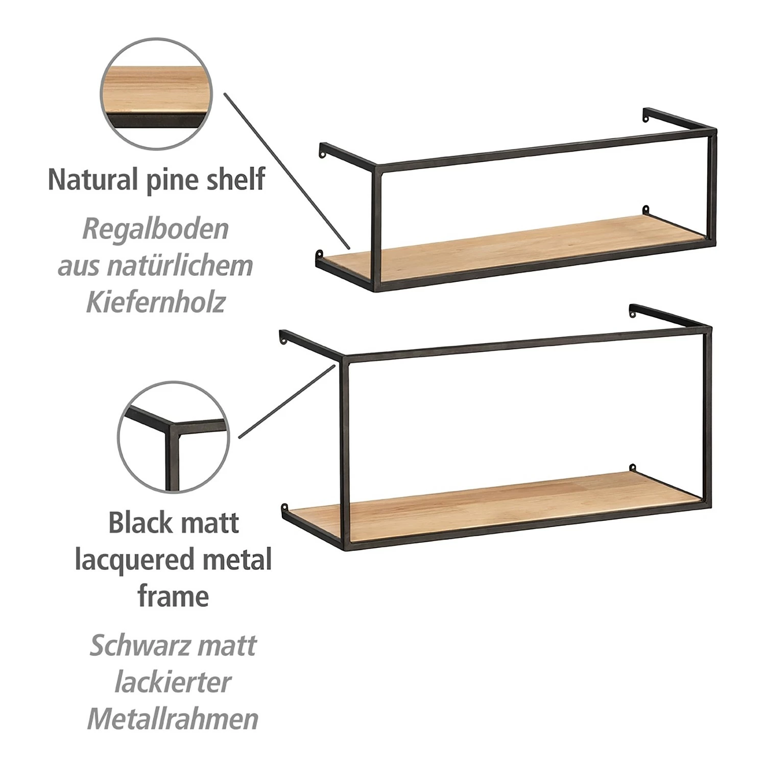 WENKO Étagère murale Geo (2) - Bambou massif / Métal - Bambou / Noir 7 WENKO Étagère murale Geo (2) - Bambou massif / Métal - Bambou / Noir – Image 5