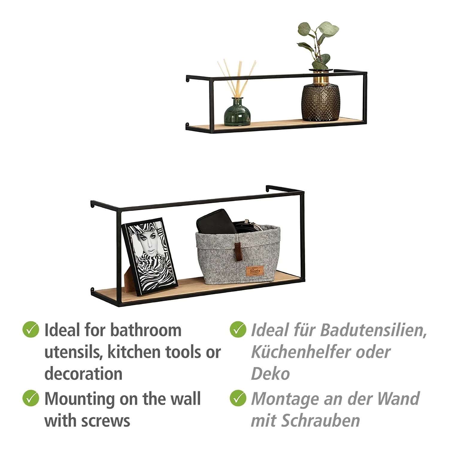 WENKO Étagère murale Geo (2) - Bambou massif / Métal - Bambou / Noir 8 WENKO Étagère murale Geo (2) - Bambou massif / Métal - Bambou / Noir – Image 6