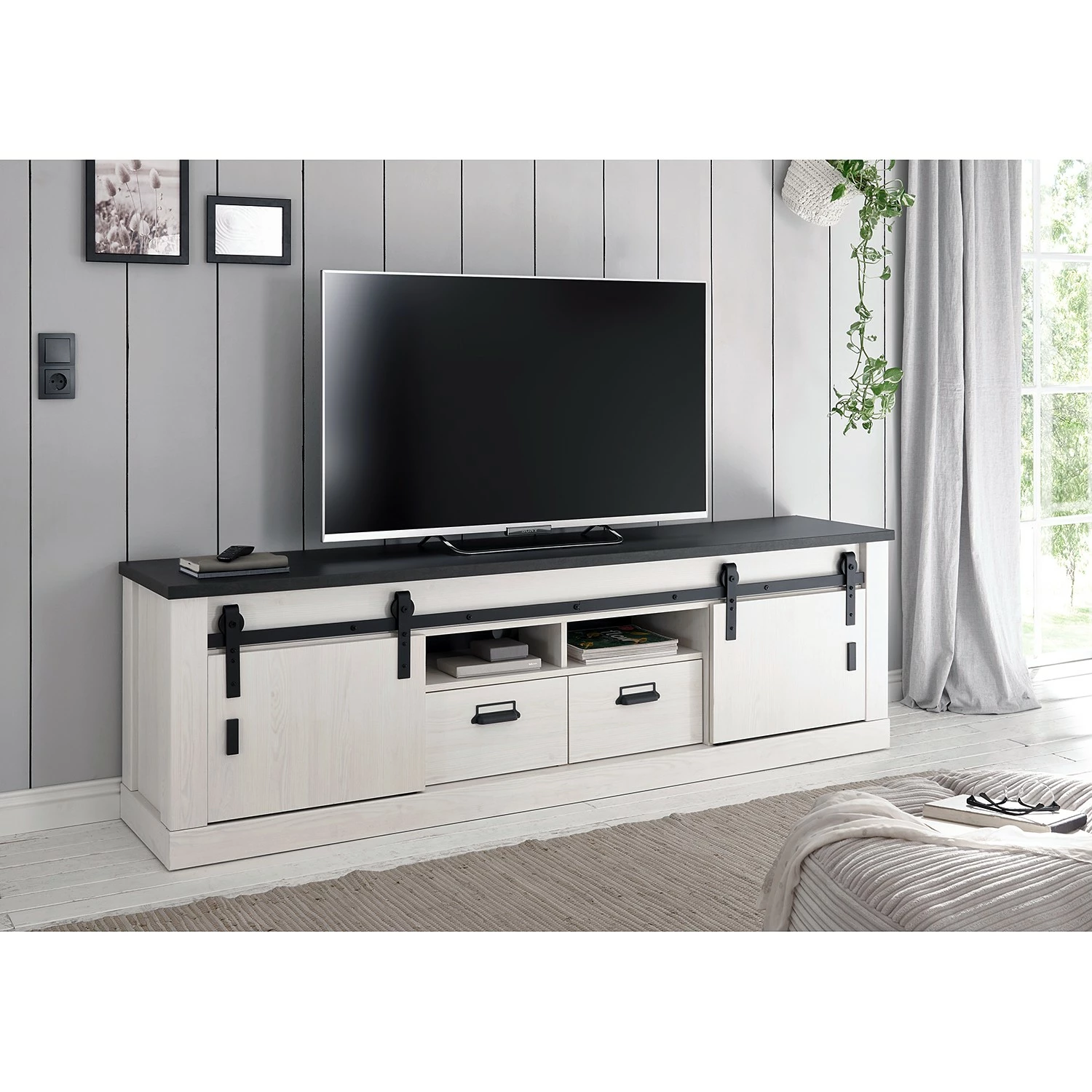 Ridgevalley Meuble TV Shutter II - Imitation pin blanc 4 Ridgevalley Meuble TV Shutter II - Imitation pin blanc – Image 2