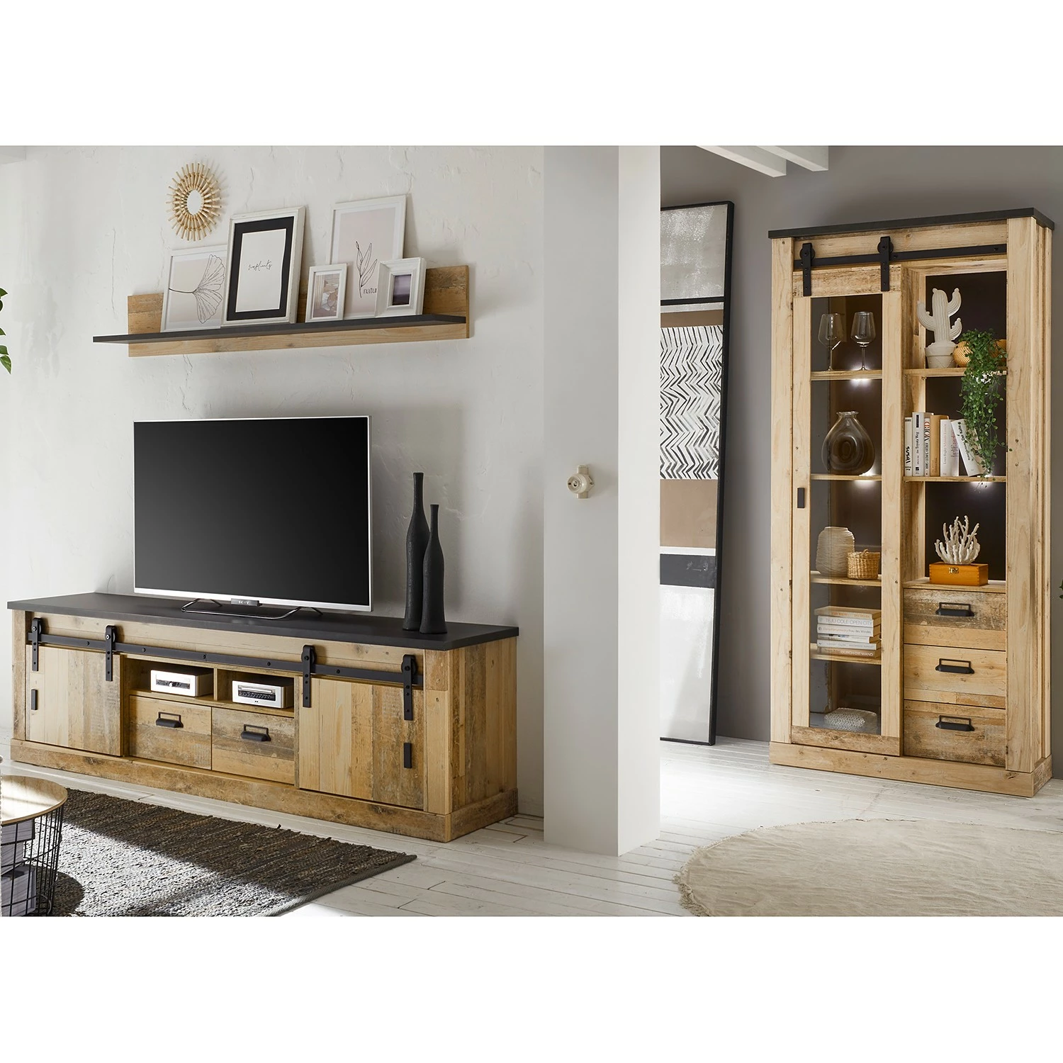 Ridgevalley Ensemble meubles TV Shutter V (3 élém.) - Imitation chêne 3 Ridgevalley Ensemble meubles TV Shutter V (3 élém.) - Imitation chêne