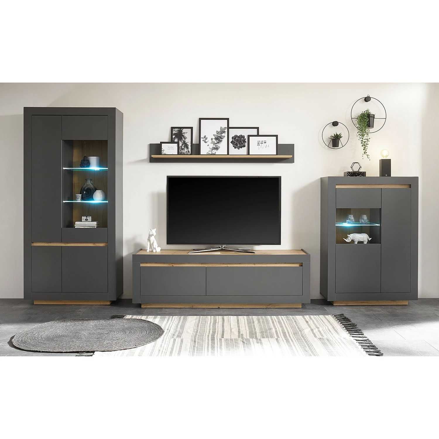 Loftscape Ensemble meubles TV Accra II (4 élém.) - Anthracite / Imitation chêne 3 Loftscape Ensemble meubles TV Accra II (4 élém.) - Anthracite / Imitation chêne
