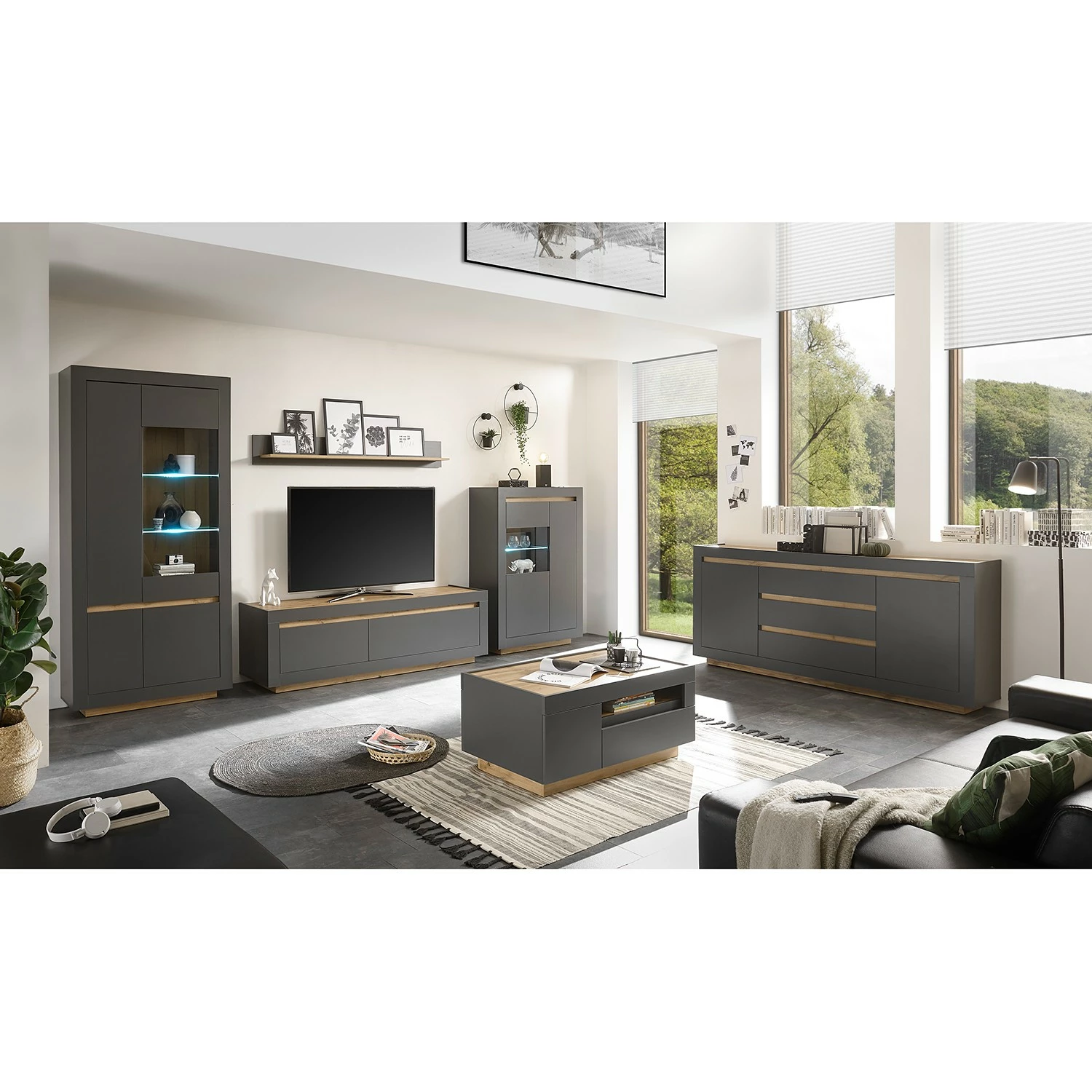 Loftscape Ensemble meubles TV Accra II (4 élém.) - Anthracite / Imitation chêne 5 Loftscape Ensemble meubles TV Accra II (4 élém.) - Anthracite / Imitation chêne – Image 3