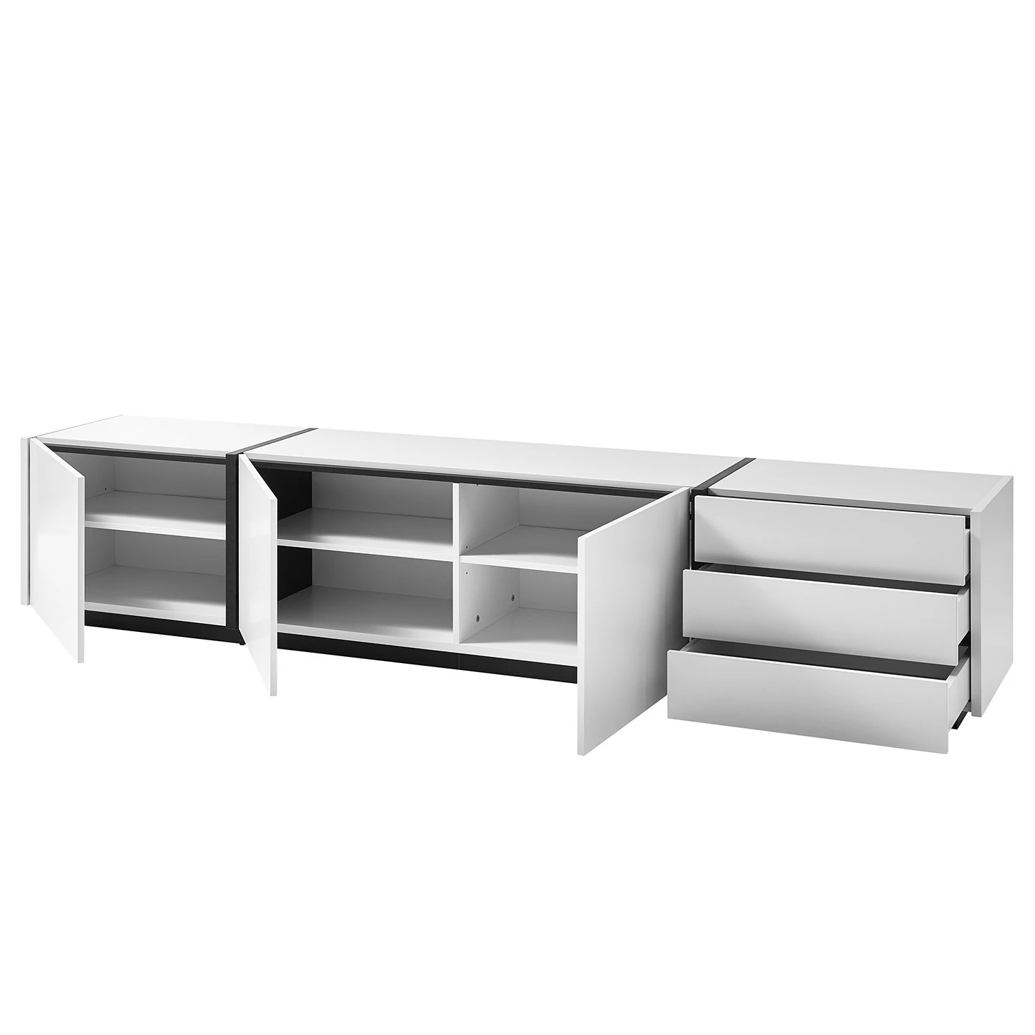 Loftscape Ensemble meubles TV Muuga (3 éléments) - Blanc / Gris 7 Loftscape Ensemble meubles TV Muuga (3 éléments) - Blanc / Gris – Image 5