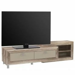 Loftscape Meuble TV Verdille - Beige brillant / Imitation chêne antique