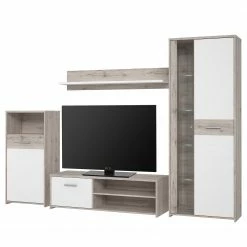 Loftscape Ensemble meubles TV Union City (4 élem.) - Avec Éclairage inclus - Blanc mat / Imitation chêne clair