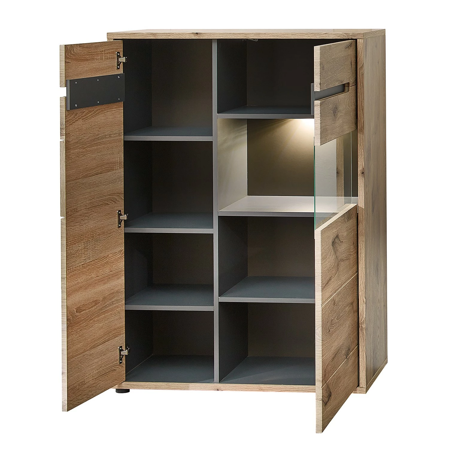 Loftscape Commode Tallard - Avec éclairage - Imitation chêne / Graphite 4 Loftscape Commode Tallard - Avec éclairage - Imitation chêne / Graphite – Image 2