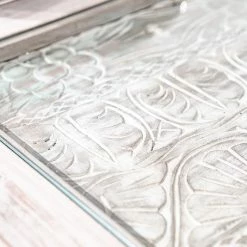 Ridgevalley Table basse Missoula - Verre / Manguier massif - Blanc vintage -loftscape Boutique 1000359914 220624 031 DETAILS P000000001000359914