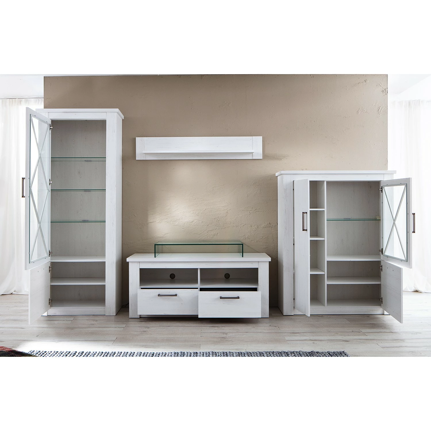 Trendteam Ensemble meubles TV Georgia (4 éléments) - Imitation pin blanc 4 Trendteam Ensemble meubles TV Georgia (4 éléments) - Imitation pin blanc – Image 3