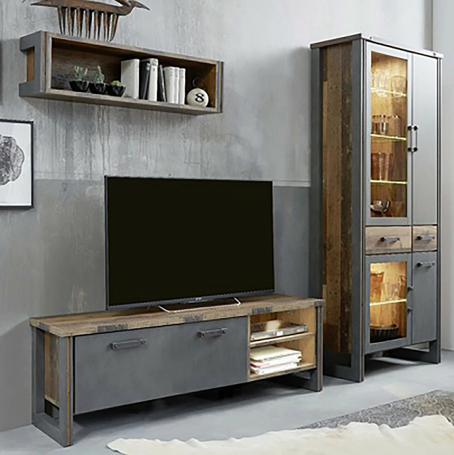 Trendteam Ensemble meubles TV Prime I (3 éléments) - Imitation béton / Imitation vieux bois 5 Trendteam Ensemble meubles TV Prime I (3 éléments) - Imitation béton / Imitation vieux bois – Image 3