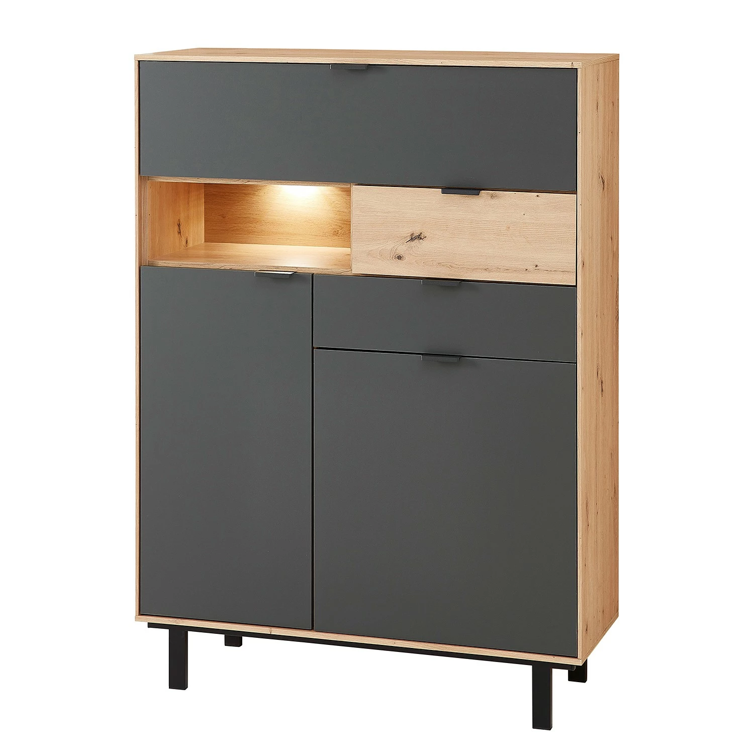 Fashion For Home Buffet haut Leox - Avec éclairage inclus - Graphite / Imitation chêne artisan 3 Fashion For Home Buffet haut Leox - Avec éclairage inclus - Graphite / Imitation chêne artisan