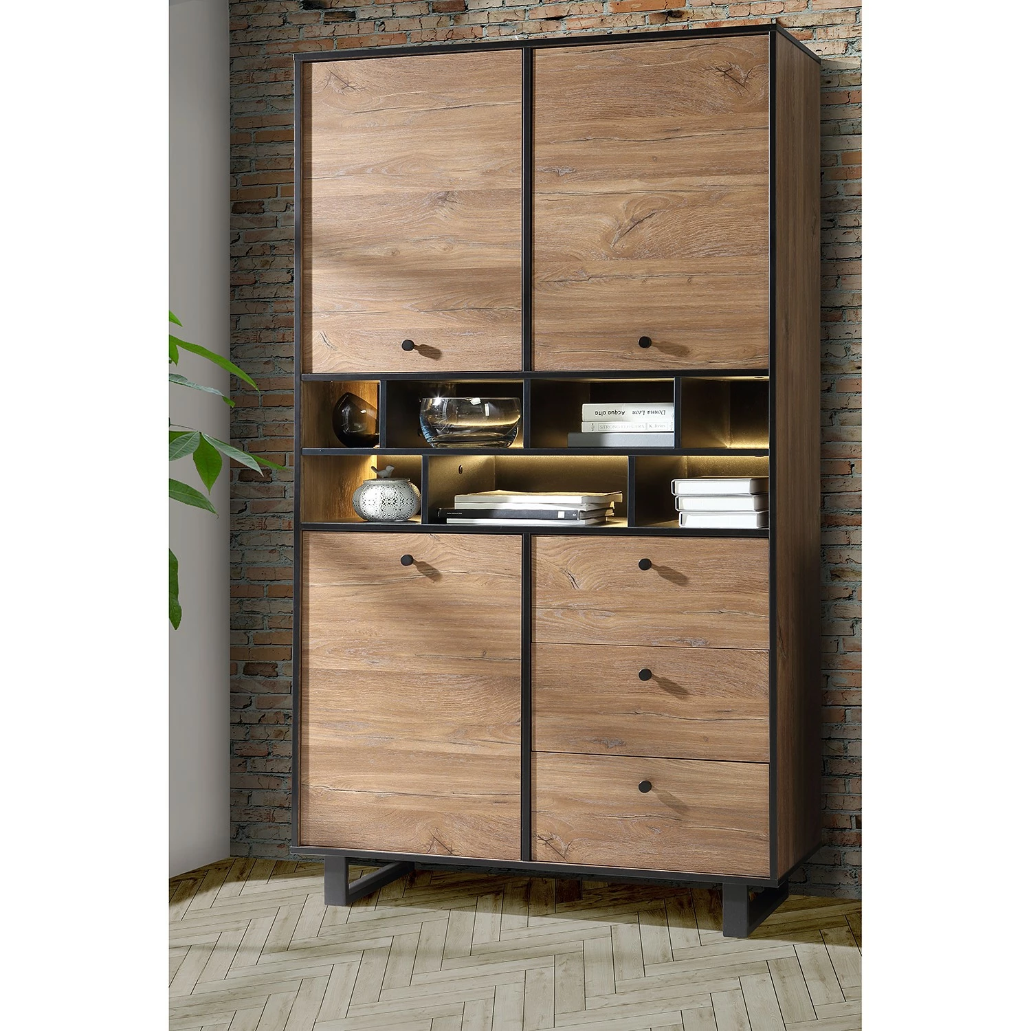 Red Living Buffet haut Trylith - Imitation chêne rustique / Noir 5 Red Living Buffet haut Trylith - Imitation chêne rustique / Noir – Image 3