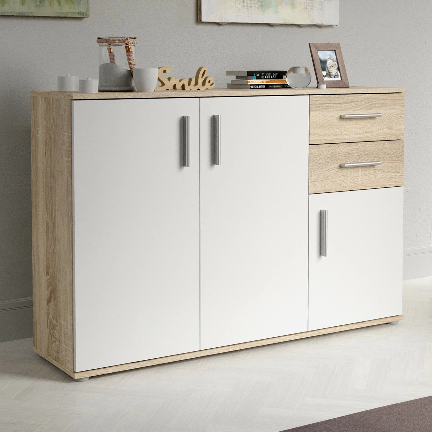 Loftscape Buffet Kiltealy III - Blanc / Imitation chêne Sonoma 4 Loftscape Buffet Kiltealy III - Blanc / Imitation chêne Sonoma – Image 2
