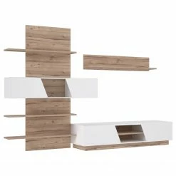 Loftscape Ensemble meubles TV Camolin (3 éléments) - Blanc brillant / Imitation chêne -loftscape Boutique 1000364880 220722 031 DETAILS P000000001000364880