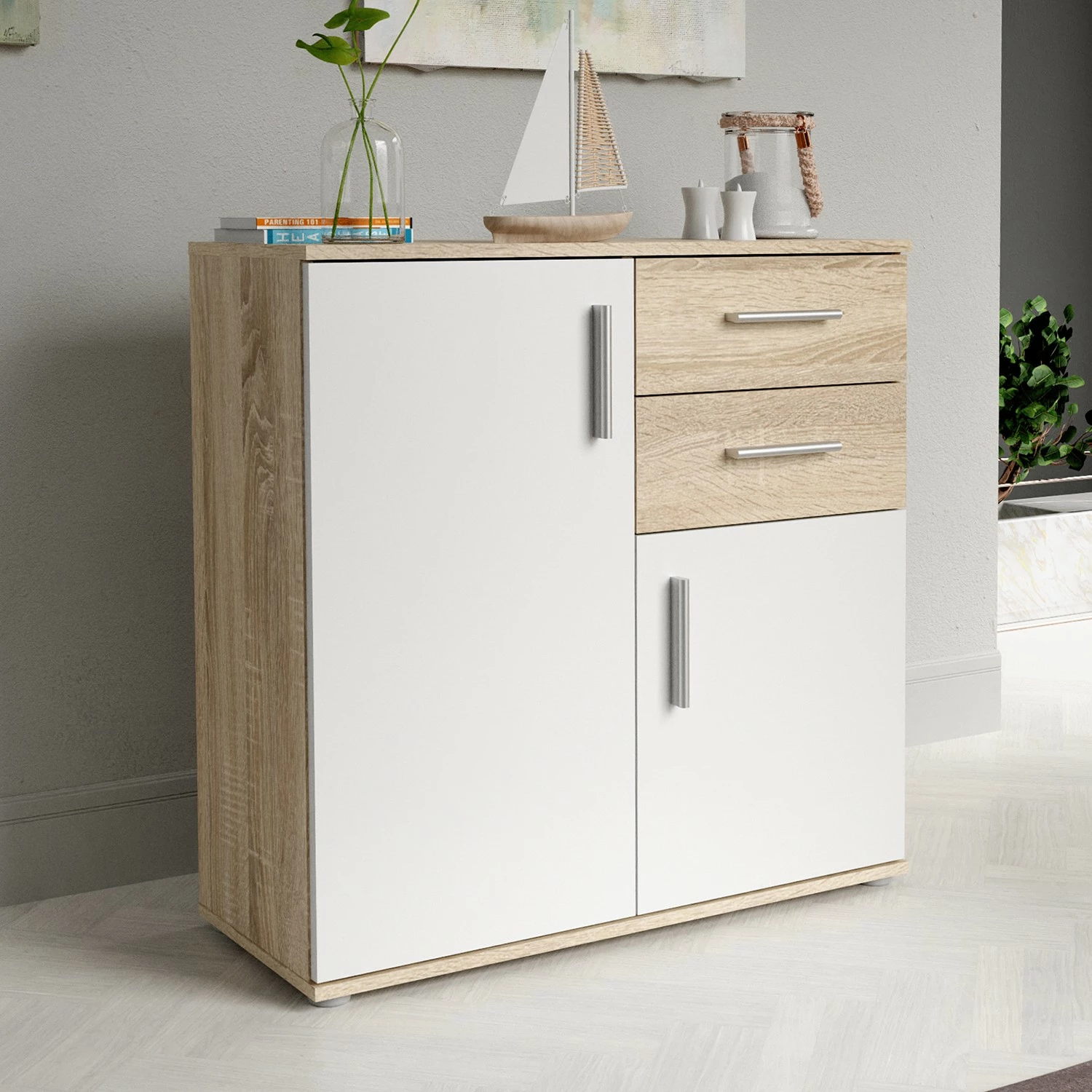 Loftscape Buffet Kiltealy I - Blanc / Imitation chêne Sonoma 4 Loftscape Buffet Kiltealy I - Blanc / Imitation chêne Sonoma – Image 2
