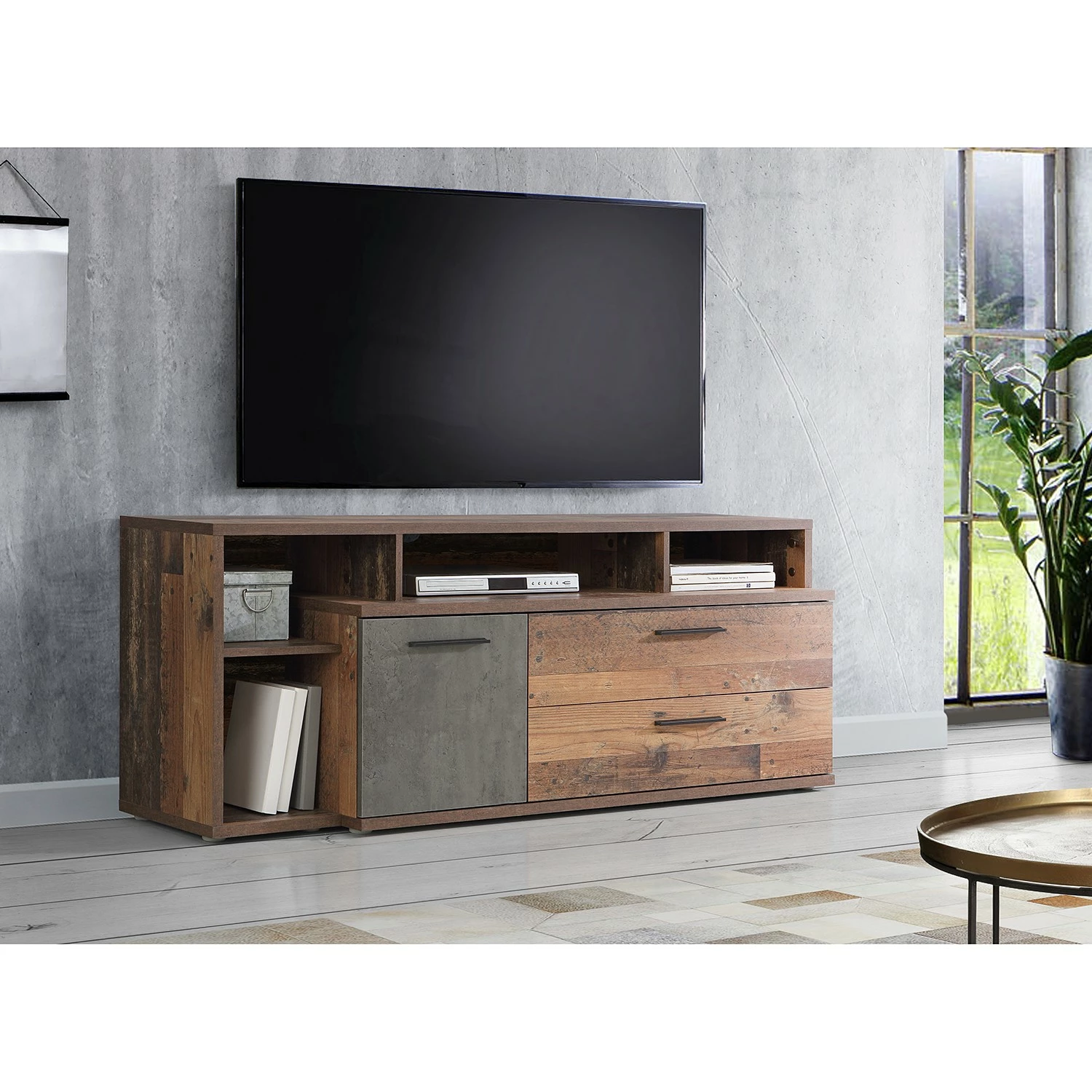 Red Living Meuble TV Jördis - Imitation bois ancien 4 Red Living Meuble TV Jördis - Imitation bois ancien – Image 2