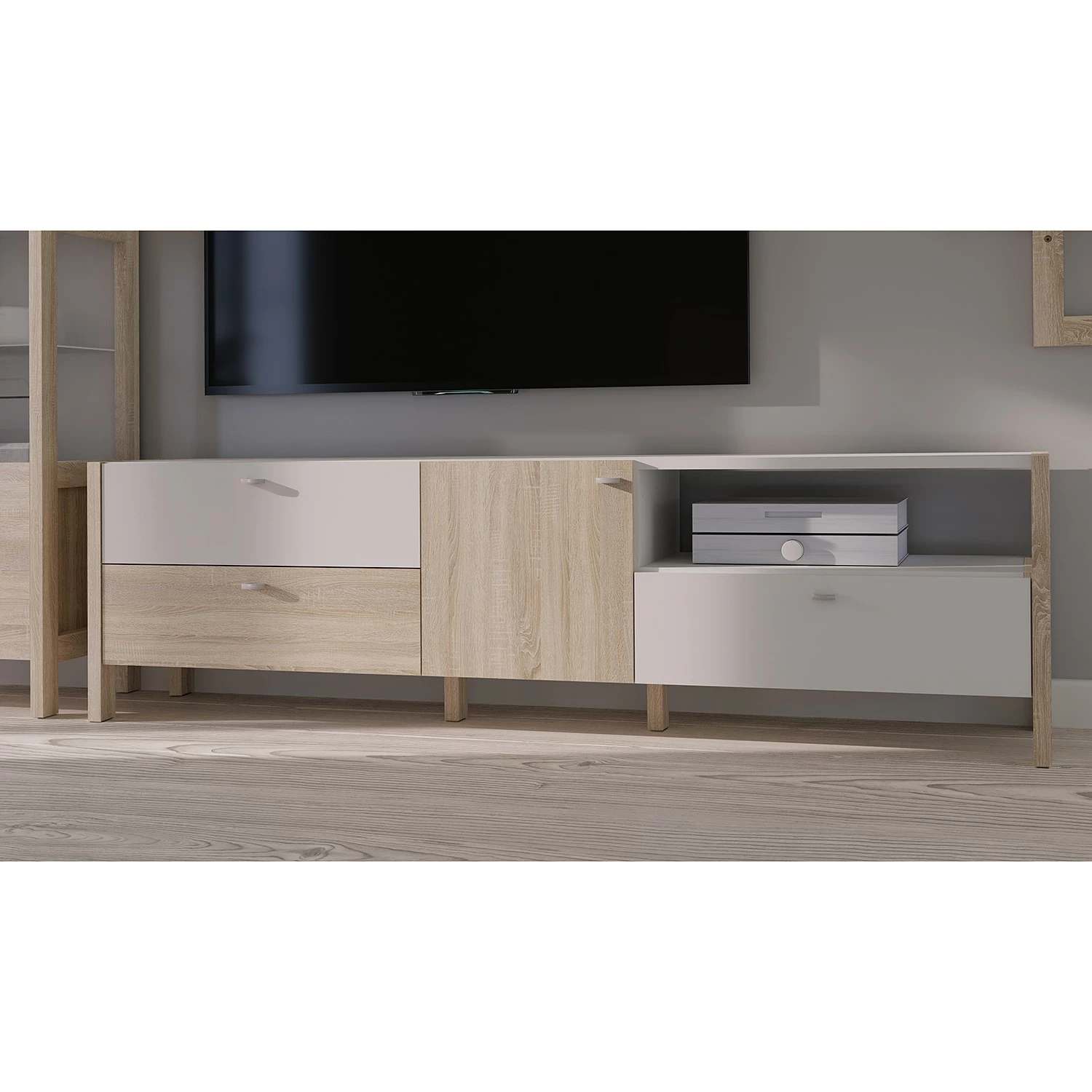 Loftscape Meuble TV Thurles - Imitation chêne Sonoma / Blanc 4 Loftscape Meuble TV Thurles - Imitation chêne Sonoma / Blanc – Image 2