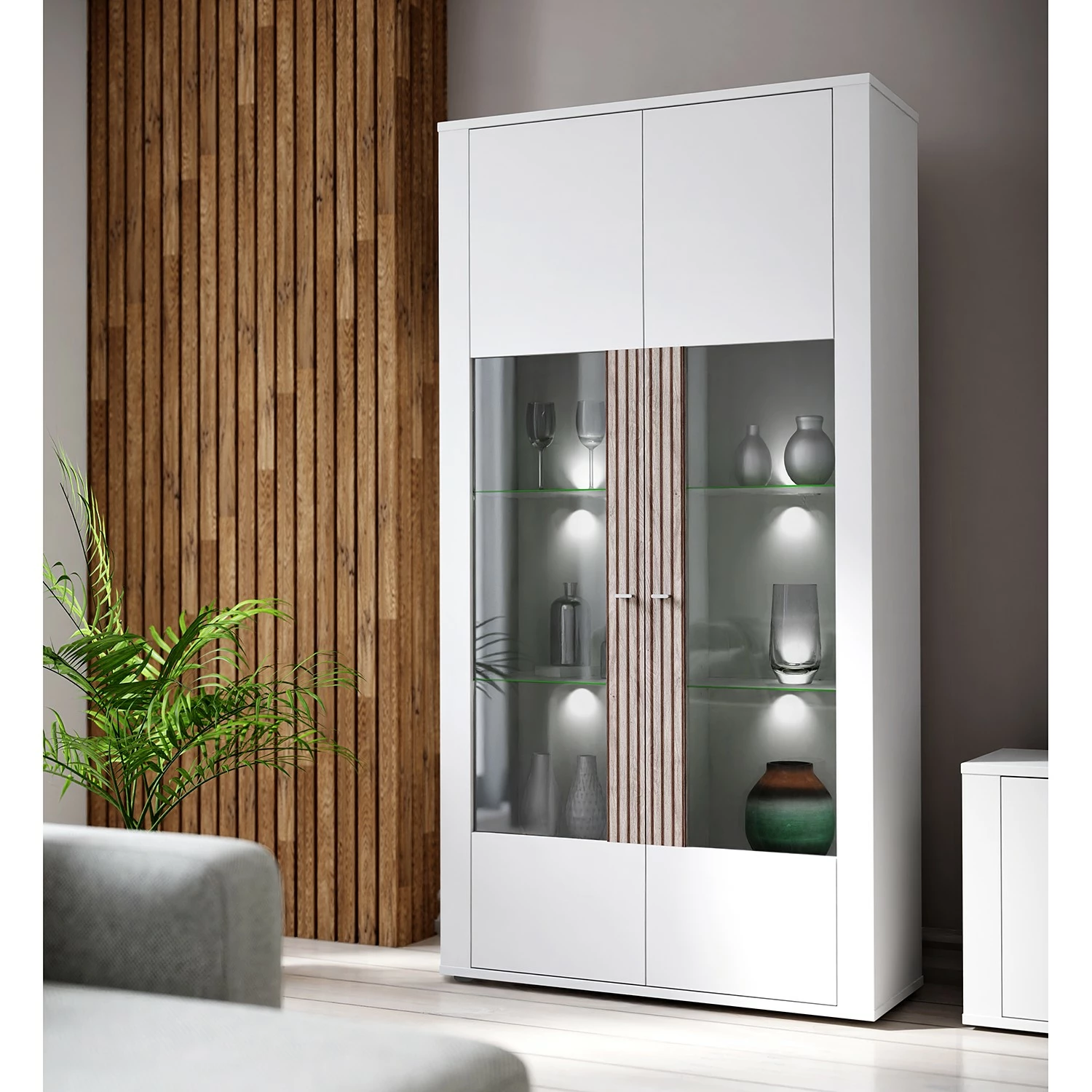 Loftscape Vitrine Millquarter II - Blanc / Imitation chêne clair 4 Loftscape Vitrine Millquarter II - Blanc / Imitation chêne clair – Image 2