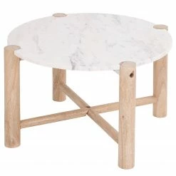 Butlers Bout de canapé MARVELOUS - Marbre / Bois de Manguier Massif - Naturel / Blanc