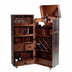 Butlers Valise bar HEMINGWAY - Cuir aniline / Frêne massif - Brun foncé -loftscape Boutique 1000365699 220728 030 DETAILS P000000001000365699