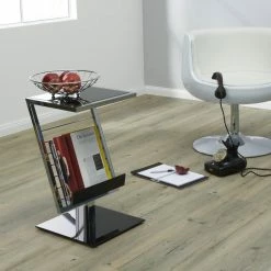 Home Design Table d'appoint Anka - Acier chromé / Verre noir verni -loftscape Boutique anka beistelltisch 1 1105415