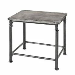 Ars manufacti Table d'appoint Doubs I - Acier / Bois massif - Noir ancien / Gris cérusé