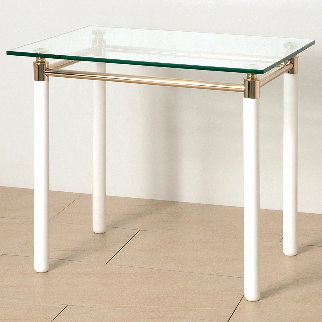 Home Design Table d'appoint Moselle III - Acier / Bois massif - Plaqué or / Blanc brillant 4 Home Design Table d'appoint Moselle III - Acier / Bois massif - Plaqué or / Blanc brillant – Image 2