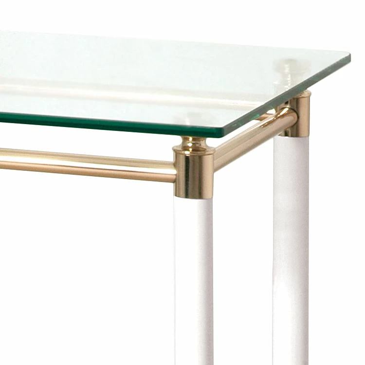 Home Design Table d'appoint Moselle III - Acier / Bois massif - Plaqué or / Blanc brillant 5 Home Design Table d'appoint Moselle III - Acier / Bois massif - Plaqué or / Blanc brillant – Image 3