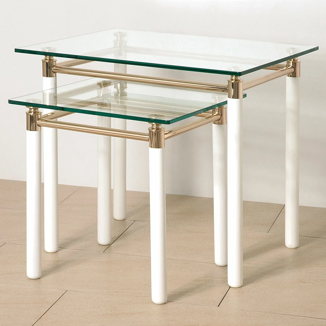 Home Design Table d'appoint Moselle III - Acier / Bois massif - Plaqué or / Blanc brillant 8 Home Design Table d'appoint Moselle III - Acier / Bois massif - Plaqué or / Blanc brillant – Image 6