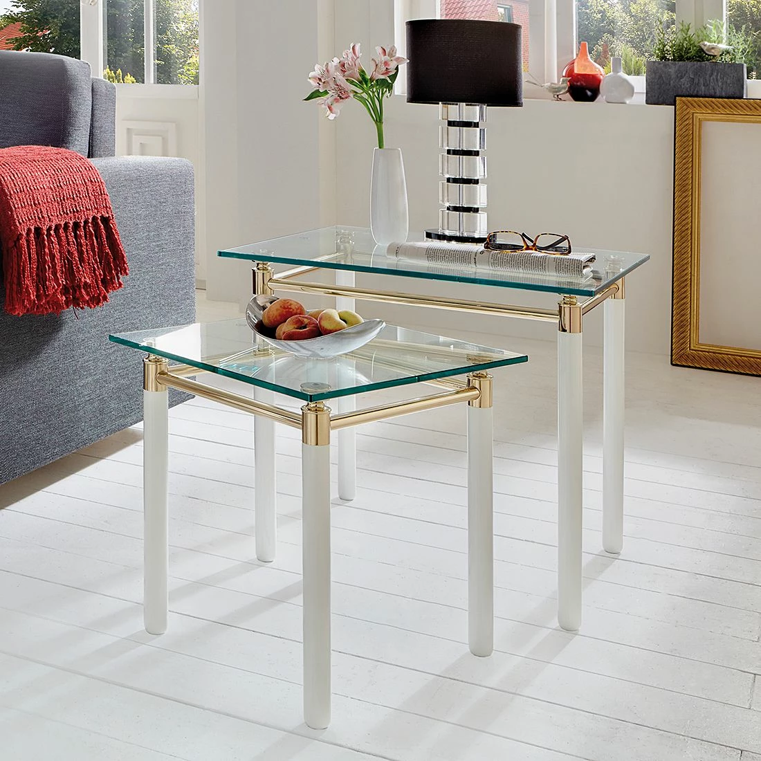 Home Design Table d'appoint Moselle IV - Acier / Bois massif - Plaqué or / Blanc brillant 7 Home Design Table d'appoint Moselle IV - Acier / Bois massif - Plaqué or / Blanc brillant – Image 5