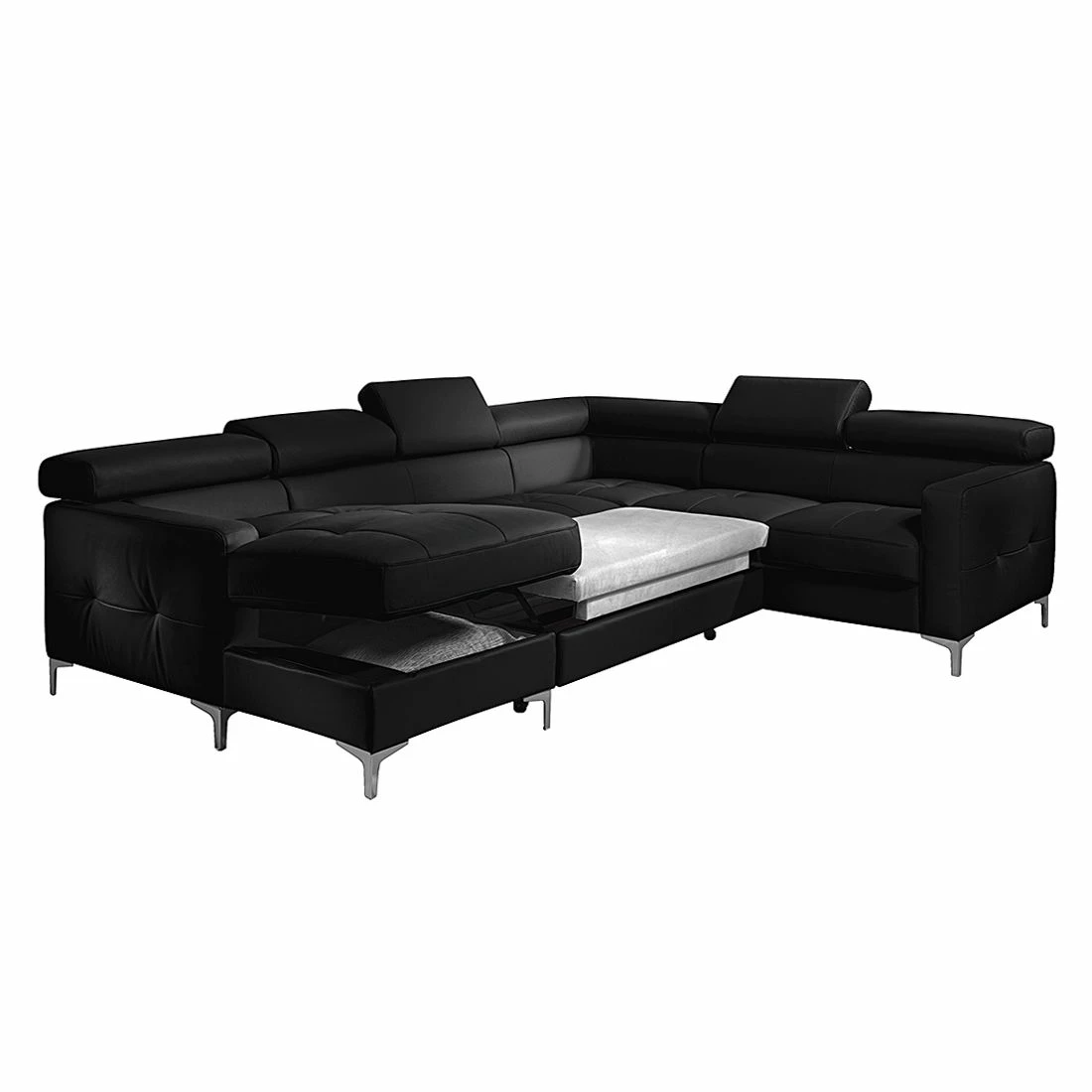 Cotta Canapé panoramique Samu (convertible) - Cuir synthétique noir - Méridienne à gauche (vue de face) 4 Cotta Canapé panoramique Samu (convertible) - Cuir synthétique noir - Méridienne à gauche (vue de face) – Image 2