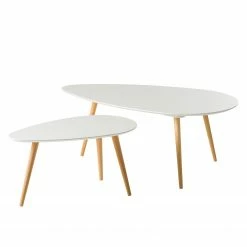 Mørteens Table basse Lilja I (lot de 2) - Partiellement en hêtre massif - Blanc mat