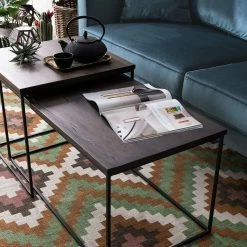 Ars manufacti Table basse Minneola (2 éléments) - Chêne foncé -loftscape Boutique couchtisch minneola 2 teilig eiche massiv metall eiche dunkel 4774760