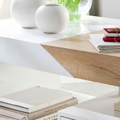 Fredriks Table basse Smithers - Blanc brillant / Imitiation chêne -loftscape Boutique couchtisch smithers eiche saegerau dekor hochglanz weiss 5240676