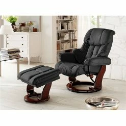 Modoform Fauteuil relax et repose-pieds Grunewald - Cuir véritable / Imitation cuir - Noir - Marron -loftscape Boutique echtleder relaxsessel grunewald mit hocker schwarz 244814