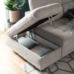 Fredriks Canapé d'angle Ayna - Cachemire - Méridienne longue à gauche (vue de face) - Avec fonction couchage -loftscape Boutique ecksofa ayna microfaser ottomane davorstehend links mit schlaffunktion kaschmir 4947380