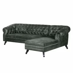 Ars manufacti Canapé d'angle Benavente - Anthracite - Méridienne courte à droite (vue de face) -loftscape Boutique ecksofa benavente antiklederoptik anthrazith longchair davorstehend rechts 437334