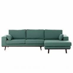 Mørteens Canapé d’angle Billund I - Tissu structuré - Bleu pétrole / Gris - Méridienne courte à droite (vue de face) -loftscape Boutique ecksofa billund i webstoff longchair davorstehend rechts mintgruen 4670752