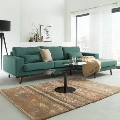 Mørteens Canapé d’angle Billund I - Tissu structuré - Bleu pétrole / Gris - Méridienne courte à droite (vue de face) -loftscape Boutique ecksofa billund i webstoff longchair davorstehend rechts mintgruen 4670764